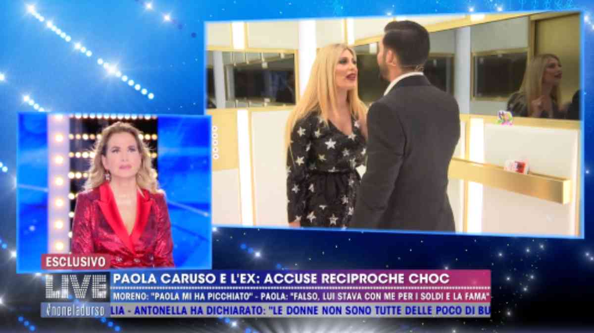 Paola Caruso e Moreno Merlo ascensore a Live Non la D Urso